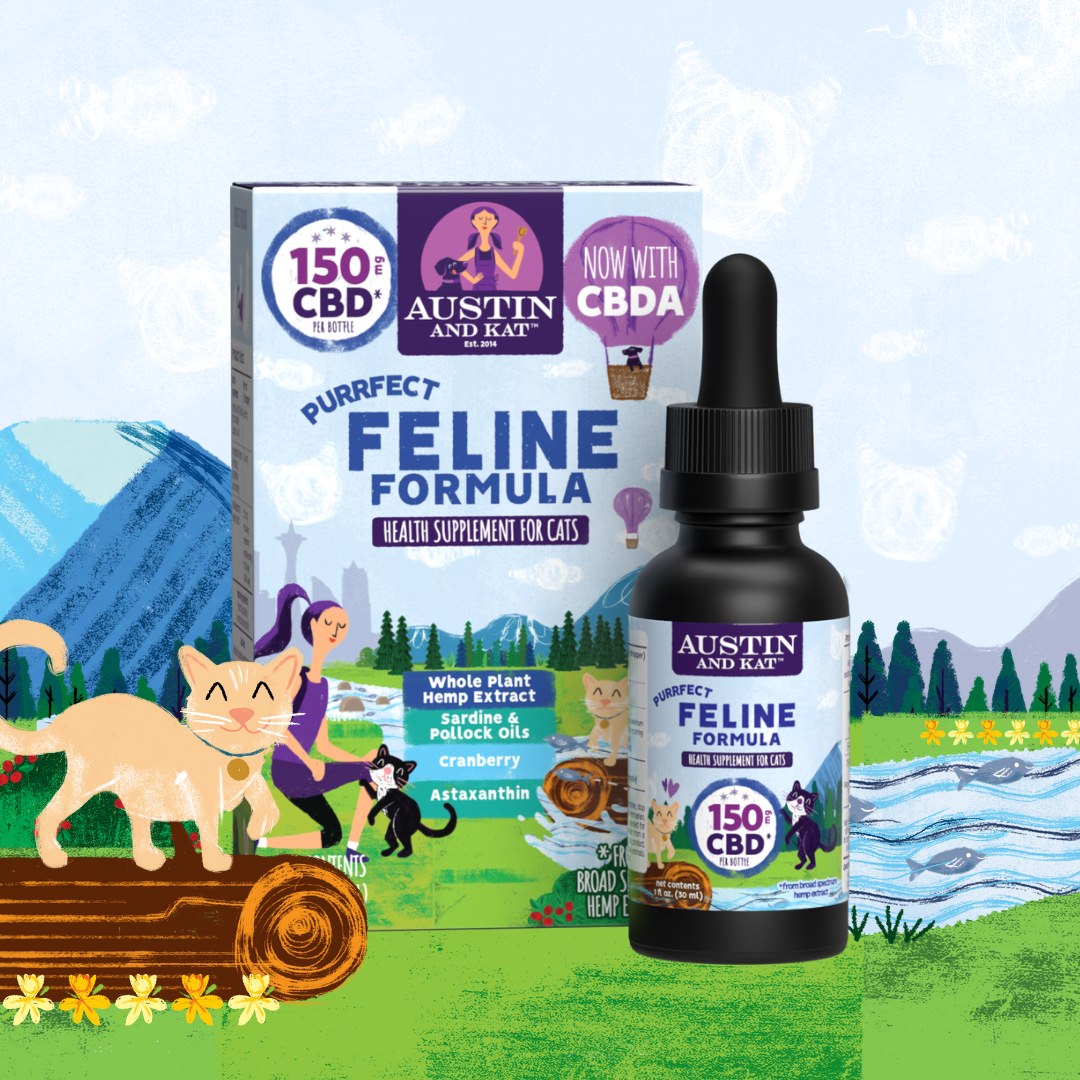 Austin and Kat Feline Support CBD CBDA Oil for Cats and Small Dogs with Botanicals and Adaptogens