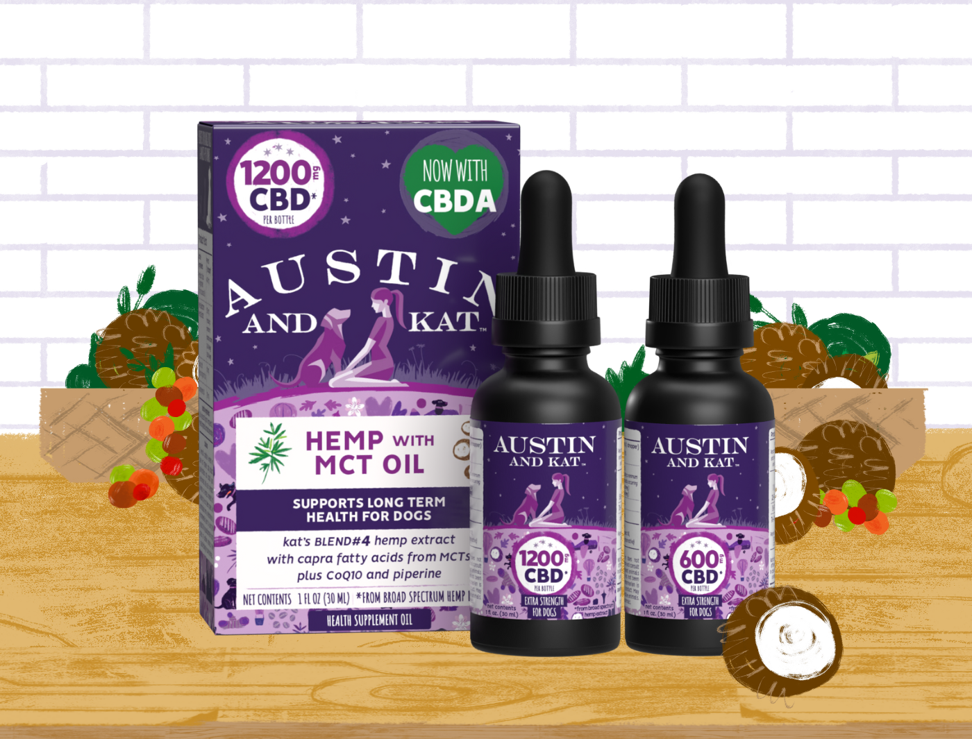 Natural CBD and coconut limited ingredient oils for dogs and cats holistic wellness. Small batch, made in the USA.