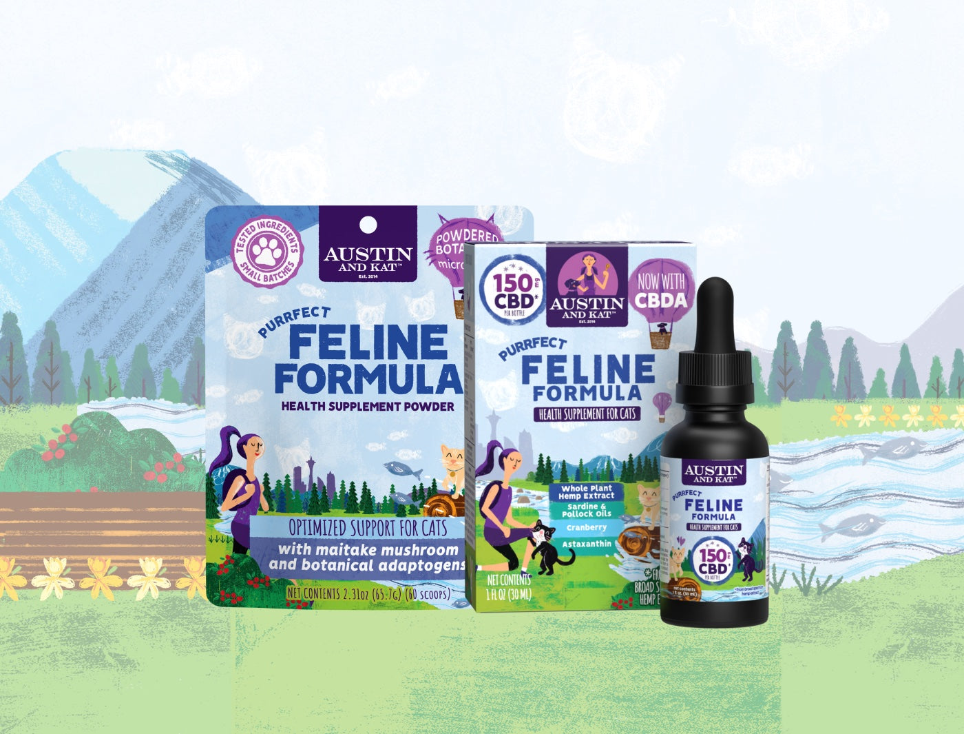 Unique feline CBD and botanical formulas to support stress, urinary health, and more. Made in small batches in the USA.