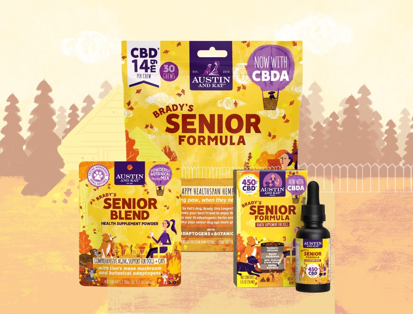 CBD and botanical supplements for senior dogs. Support cognition, hip and joint, and stress for dogs of all sizes.